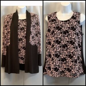 Brochure Top and Cardigan Women’s Size Medium Embroidery Lace Black Pink